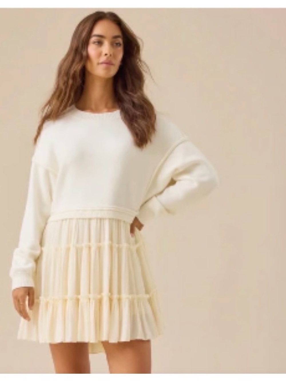 Altar'd State Women's Cream Ribbed Crewneck Sweater dress